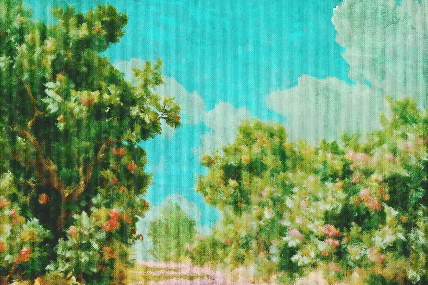 Impressionist painting of a flowering garden path